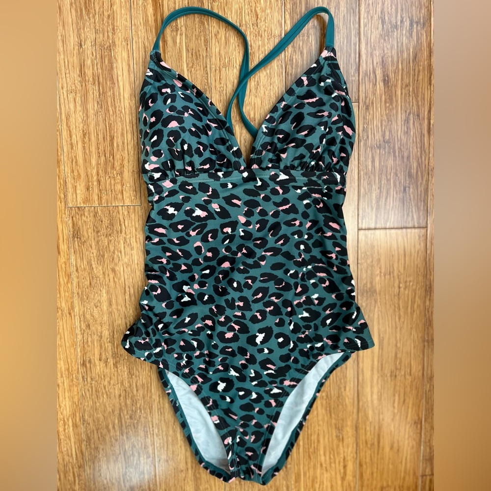 Kona Sol green leopard print bathing suit size medium EUC - Picture 1 of 6